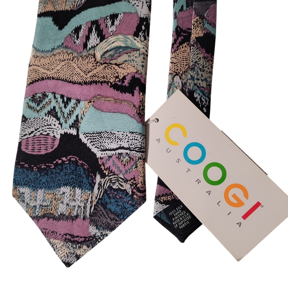 Coogi Australia Men Silk Tie Abstract Multicolor Geometric Hand Finished USA NWT
